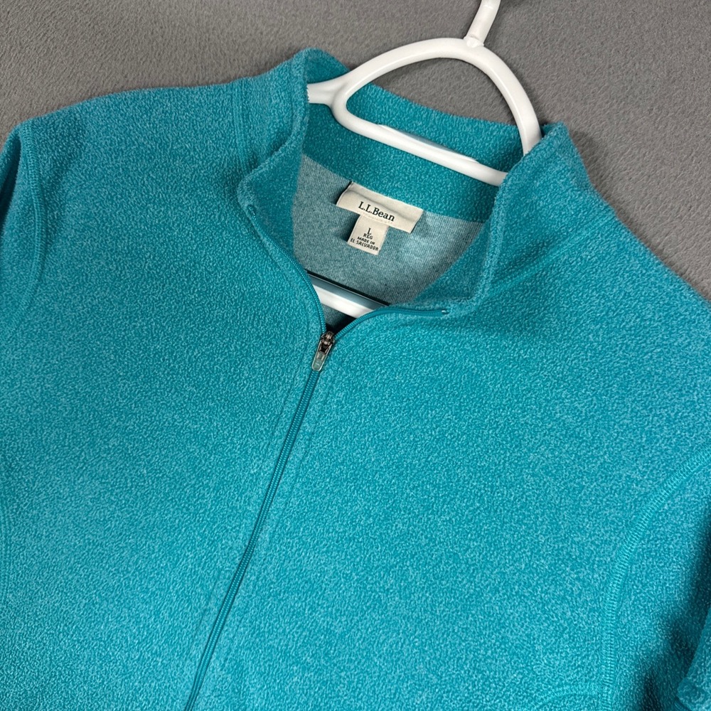 LL Bean Fleece Jacket Womens Large Blue Outdoor Full Zip Mock Neck Sweater